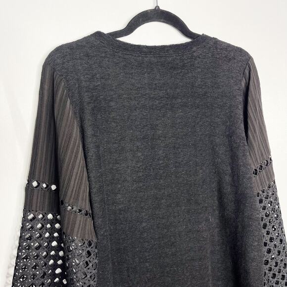 New See and Be Seen Small S Black Cut Out Sleeve Textured Sweatshirt Crew Neck - Picture 10 of 12